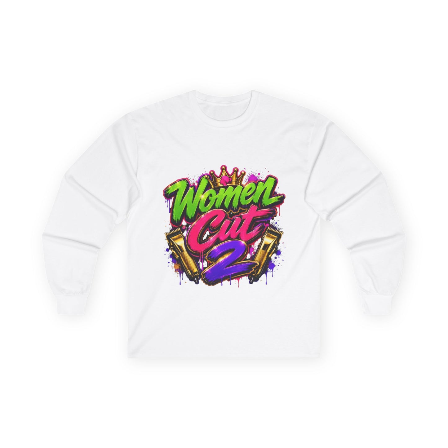 Luxury women cut to long sleeve T shirt (white)