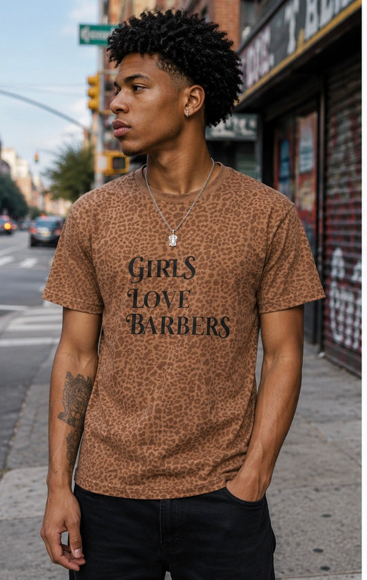Luxury Girls Love Barbers leopard T shirt